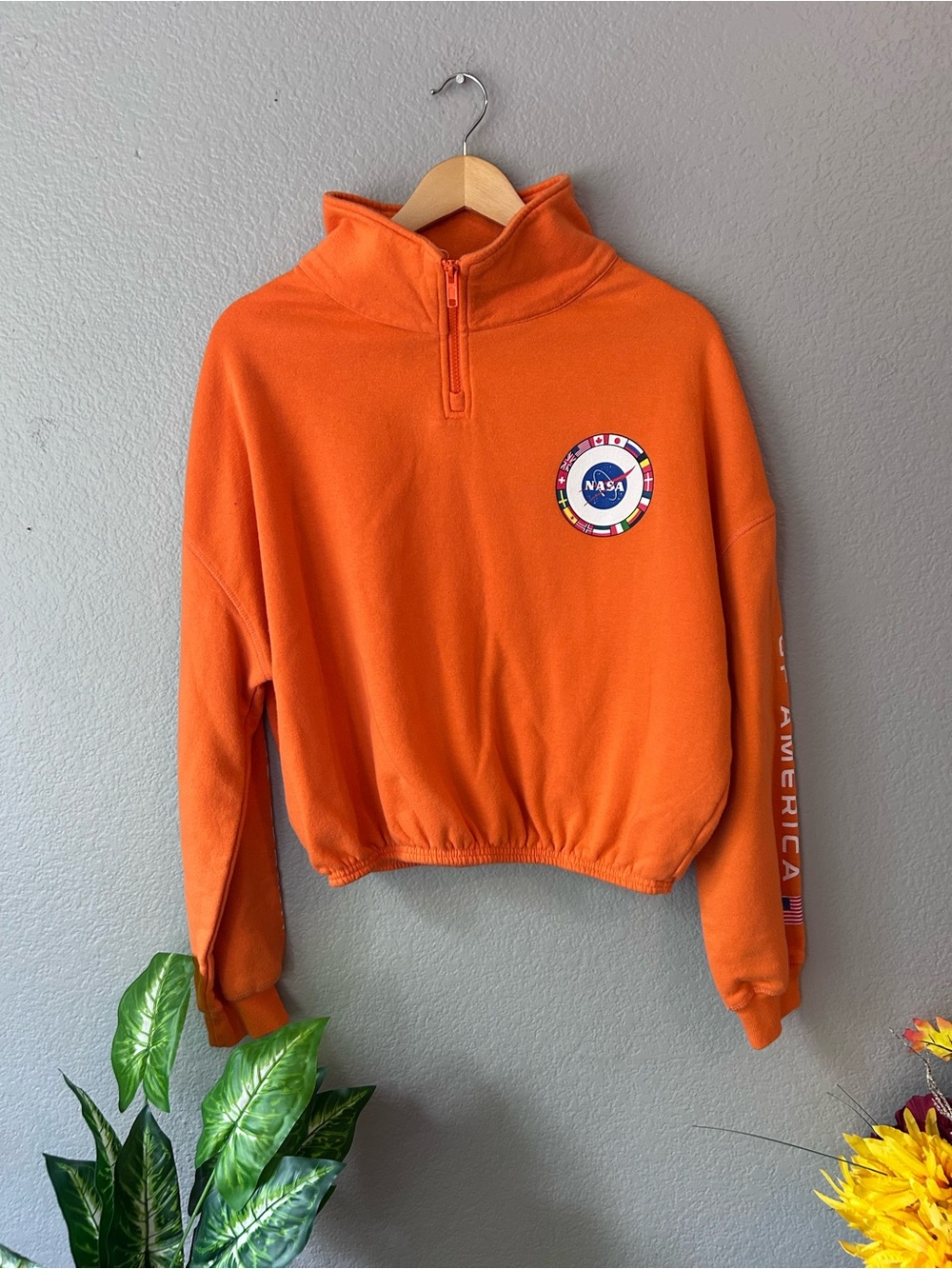 Women's Orange NASA Quarter-Zip Crop Sweatshirt